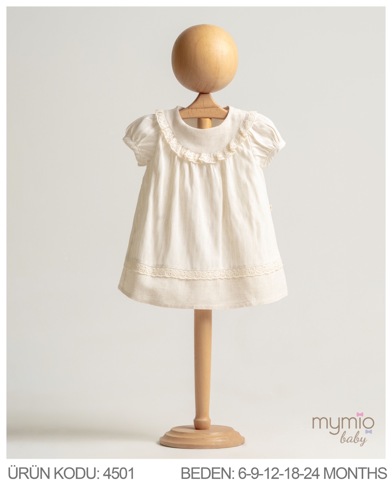 MYMİO-4501 ÇİZGİLİ KETEN ELBİSE KAHVE  06/24 5 Lİ