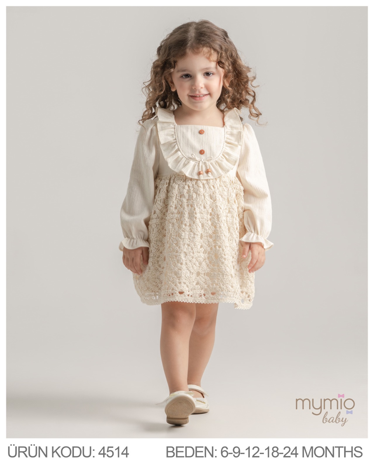 MYMİO-4514 BONCUKLU ELBİSE KAHVE 06/24 5 Lİ