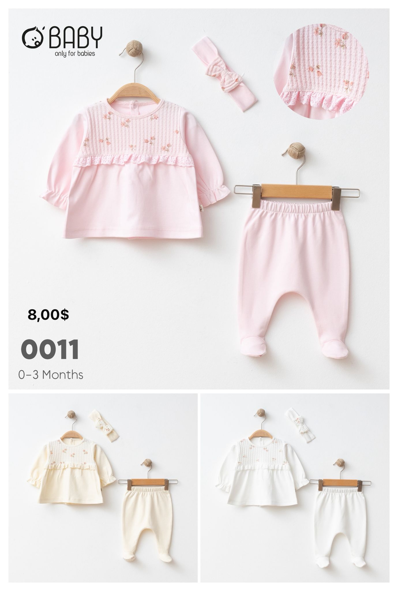 OBABY-0011 BRODELİ JAKARLI 3 LÜ SET