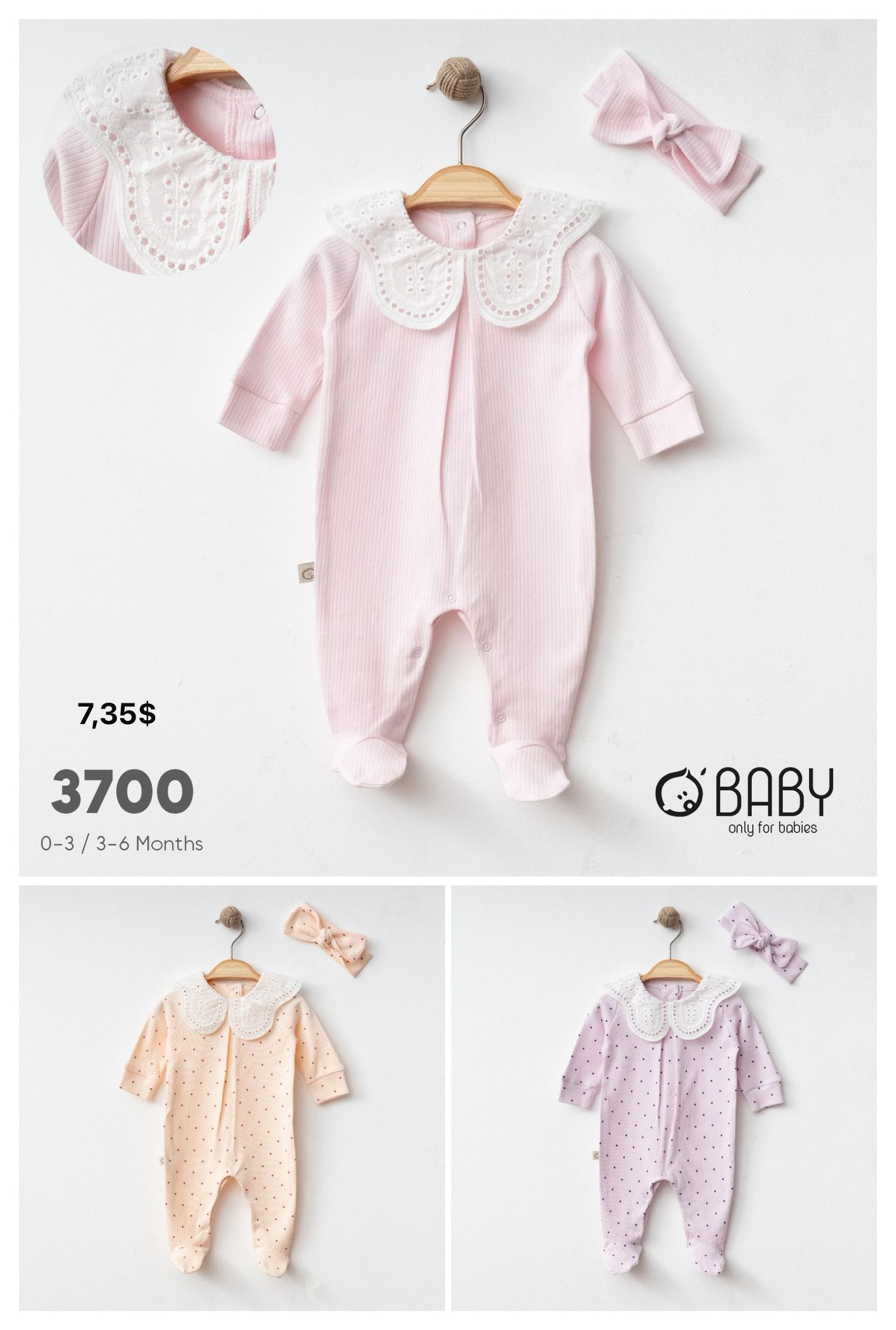 OBABY-3700 YAKA DANTELLİ TULUM 0/6 3'LÜ